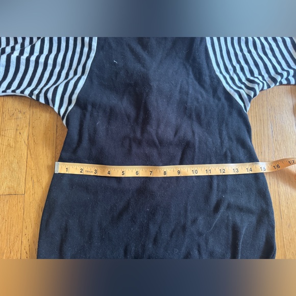 80s Vintage Black Long Sleeve Dress with Black and White Striped Sleeves - Picture 9 of 12